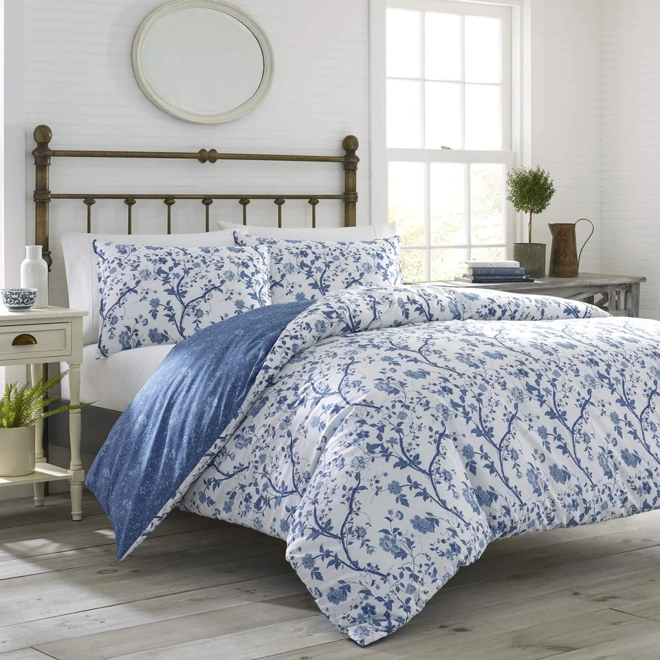 Laura Ashley Elise China Cotton 3 Piece Full / Queen Duvet Cover Set Blue