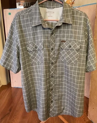 Orvis Men’s Size XL Performance Tech Shirt gray check logo glasses cloth - Image 1 of 4