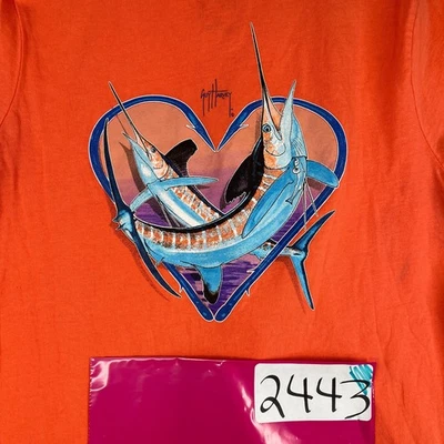 Guy Harvey T Shirt Womens XL Orange Heart Fish Graphic Print Casual Ladies - Image 1 of 4