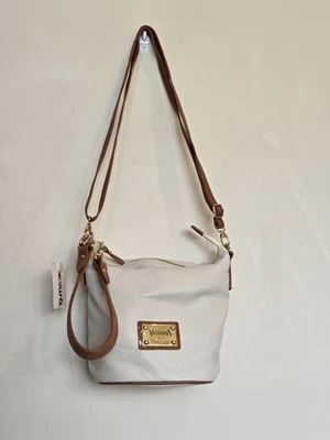 Bolso Bandolera Valentina Italia Cuero Blanco Natural Grano Guijarro Cubo Foto 1 de 4