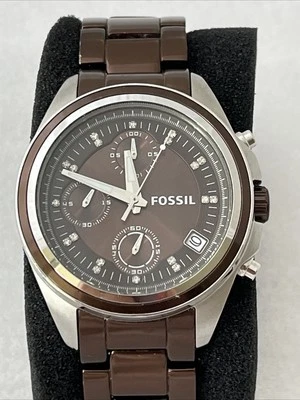 Fossil Watch Decker Boyfriend Chocolate Brown Bronze S/ Steel Crystal Markers - Image 1 of 4