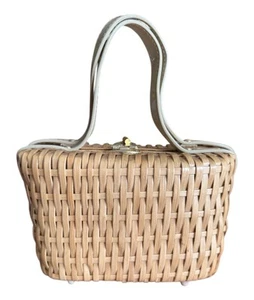 Vintage Miss Ellen 1960's Woven Wicker Purse Satchel - Picture 1 of 13