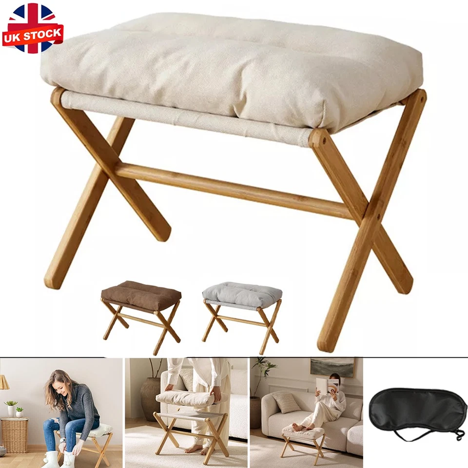 UnderDesk Footstool Chair Stool Rectangle Padded Rest Seat Pouffe Bamboo Legs UK - Image 1 of 4