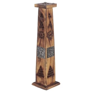 Mango Wood Ashcatcher Incense Tower Burner with Elephant Inlay - Picture 1 of 2