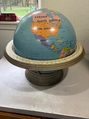 Mediados de Siglo Moderno 16" Grande Discovery Globe George Cram EE. UU. Base de Anillo de Metal Foto 1 de 4