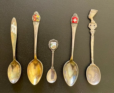 批量 5 件 复古纪念品勺子 — 埃及、日内瓦、瑞士、挪威、伯利恒 — 第 1/4 张图片