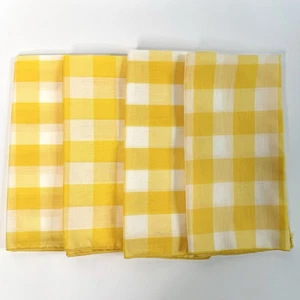 Vintage Menge 4 Gingham Karo Picknick Servietten gelb & weiß 17 Zoll - Bild 1 von 5