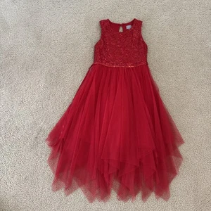 Girls 10 Berkley Jensen Red Sequined Tulle Holiday Party Christmas Dress - Picture 1 of 10