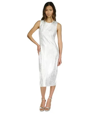 Vestido midi Michael Kors con lentejuelas sin mangas para mujer XS blanco plateado cremallera trasera Foto 1 de 4