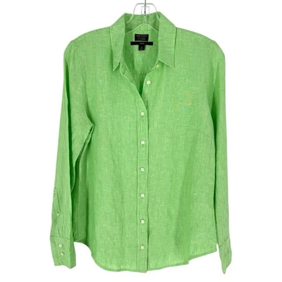 Blusa de lino J Crew para mujer talla 4 verde calce ajustado Baird McNutt botón delantero Foto 1 de 4