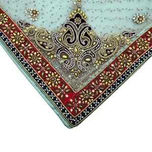 Indian Vintage Heavy Blue Dupatta Net Mesh Stole Hand Embroidered Veil Zardozi - Picture 1 of 24