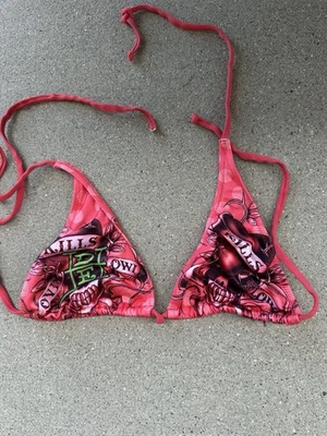 Top de bikini ED HARDY vintage Y2K raro Love Kills cuerda vanguardista rojo rosa M Foto 1 de 3