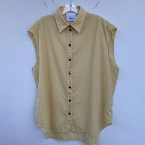 Erika Cavallini women top size 42  M cotton made in Italy yellow sleeveless - Picture 1 of 11
