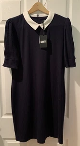 Vestido de Oficina Profesional DKNY Azul Marino Cuello Peter Pan EE. UU. Talla 16 Nuevo con Etiquetas - Imagen 1 de 13