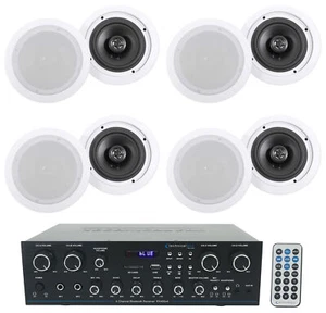Technical Pro RX400X4 Bluetooth Home Receiver Amp+8) 6.5" White Ceiling Speakers - Picture 1 of 12