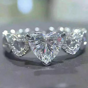 Women 925 Silver Filled Ring Heart Cubic Zircon Engagement Jewelry Gift Sz 6-10 - Picture 1 of 7