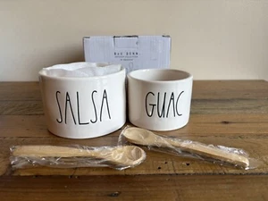 Rae Dunn Artisan Collection by Magenta Guac+Salsa Bowl Set/2 Bamboo Spoons NIB - Picture 1 of 15