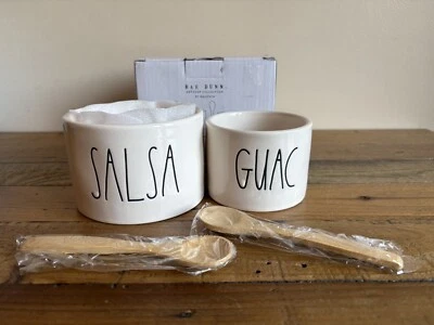 Rae Dunn Artisan Collection by Magenta Guac+Salsa Bowl Set/2 Bamboo Spoons NIB - Image 1 of 4