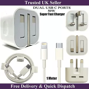 Adattatore caricatore super veloce originale 50W e cavo USB C per iPhone 13 Pro Max Mini - Foto 1 di 16
