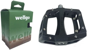 Wellgo Black Alloy Sealed Bearing Platform Pedals w/Pin BMX MTB Hybrid Bike - Picture 1 of 3