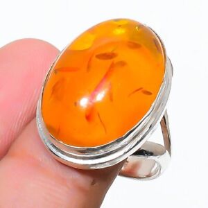Baltic Amber Gemstone Handmade 925 Silver Ring Size 9 20gm v378
