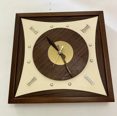 Vintage Mid Century Modern Wall Clock, Runs, Keeps Time 15.5 X 15.5 Inch Cover