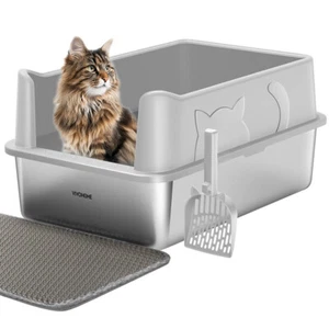 Extra Large Stainless Steel XL Cat Litter Box with Scroop & High Wall With Mat - Picture 1 of 7