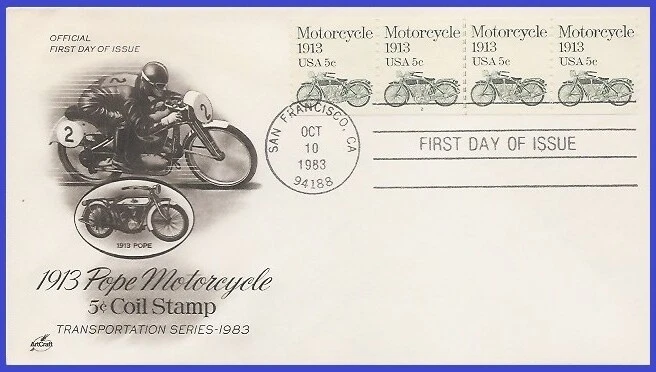 USA3 #1899 Pl #2 U/A ARTCRAFT FDC PNC4  Motorcycle 1913 - Image 1 of 1