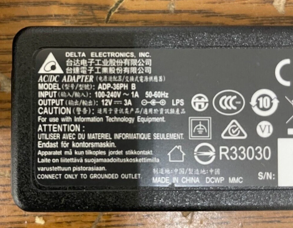 Delta Electronics Adp-36ph B 0g2fxk Power Supply Adapter 12v 3.0a 1489