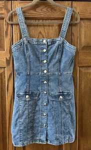 Juniors DIVIDED H&M Denim Overall DRESS + Striped Top Size Medium / Large VGC - Picture 1 of 5