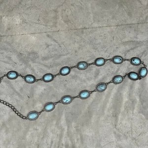 Women's Chain Belt One Size Silver VTG Metal Faux Turquoise Western Casual Dress - Picture 1 of 3