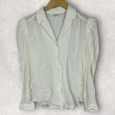 Nordstrom Cream Puff Sleeve Button Up Blouse Size XS Minimalist Top Treasure NEW Foto 1 de 4