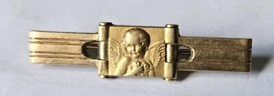 ANCIENNE BROCHE BEBE BAPTEME  ANGELOT PUTTI PLAQUÉE OR FIX - Photo 1/3