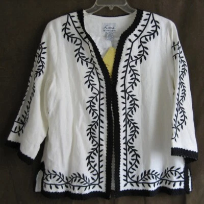 Chaqueta Linea Louis Dell'Olio Lino Blanco Crema con Bordado Negro Talla XL Foto 1 de 4
