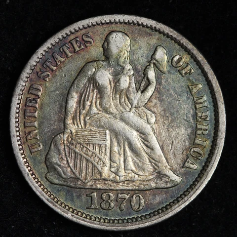 1870 Seated Liberty Silver Dime CHOICE AU++/UNC TONED E213 VHM Cover