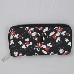 NWOT Disney Mickey Mouse And Minnie Mouse Wallet Zipper Silver Accents Black - Picture 1 of 9