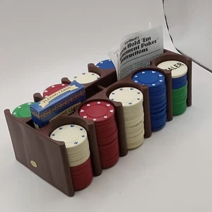 POKER Chip 10 Slot RACK and Chips 2 Card Slot Texas Hold'em Plastic Brown - Picture 1 of 12