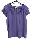 Knox Rose - Purple Eyelet Embroidery Short Sleeve Blouse Top - L