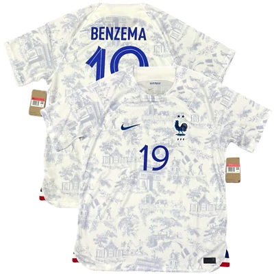Camiseta visitante Francia 2022/23 #19 Benzema grande Nike Copa Mundial Fútbol Fútbol NUEVA Foto 1 de 4