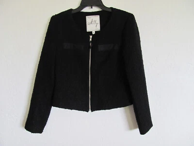 Chaqueta Milly New York Cremallera Frontal-Tejida Lana Texturizada -Negro-Talla 8-NUEVA CON ETIQUETAS $525 Foto 1 de 4