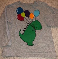 Boys 12-18 Months Gray Long Sleeve Birthday Top Shirt H&M Dinosaur With Balloons