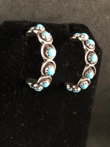 Türkis 3/4 Creolen 1" Ohrhänger Zuni Florinda Lonasee Sterlingsilber 3009 - Bild 1 von 4