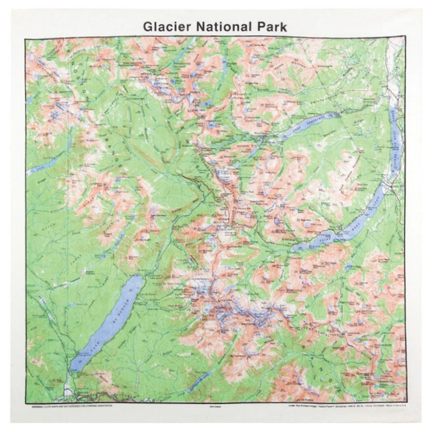 Imagen impresa Glacier National Park Bandanna 22" x 22" mapa topográfico Foto 1 de 1