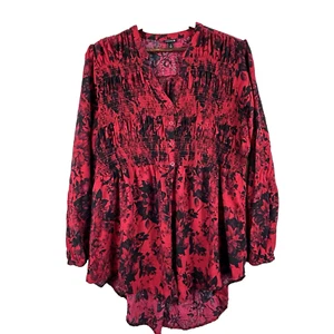 Torrid rot & schwarz Blumen gesmokte Tunika Top 1X V-Ausschnitt dunkel Blumen Whimsigoth - Bild 1 von 9
