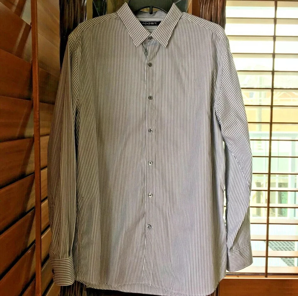 Axist Mens Gray/White  Striped Button Down Dress Shirt Size L - Image 1 of 4