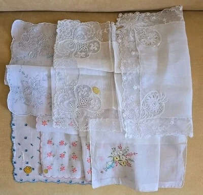 6 pañuelos antiguos bordados Forget-Me-Nots boda algodón nuevos Foto 1 de 4