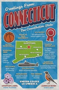 Postcard Connecticut Greetings 'The Constitution State' Map Big Letters MINT - Picture 1 of 1