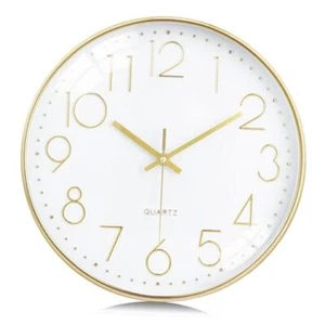 Silent Wall Clock for Living Room Decor, 3D Numbers and White Clock, Gold - Picture 1 of 8