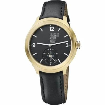 Reloj Mondaine Helvetica Nº 1 Audaz Inteligente Tono Dorado Esfera Negra MH1.B2S20.LB Foto 1 de 4