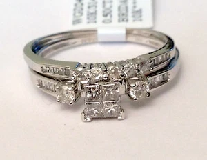 Size 9 White Gold Quad Princess Cut Diamonds Engagement Bridal Set Wedding Ring - Picture 1 of 11